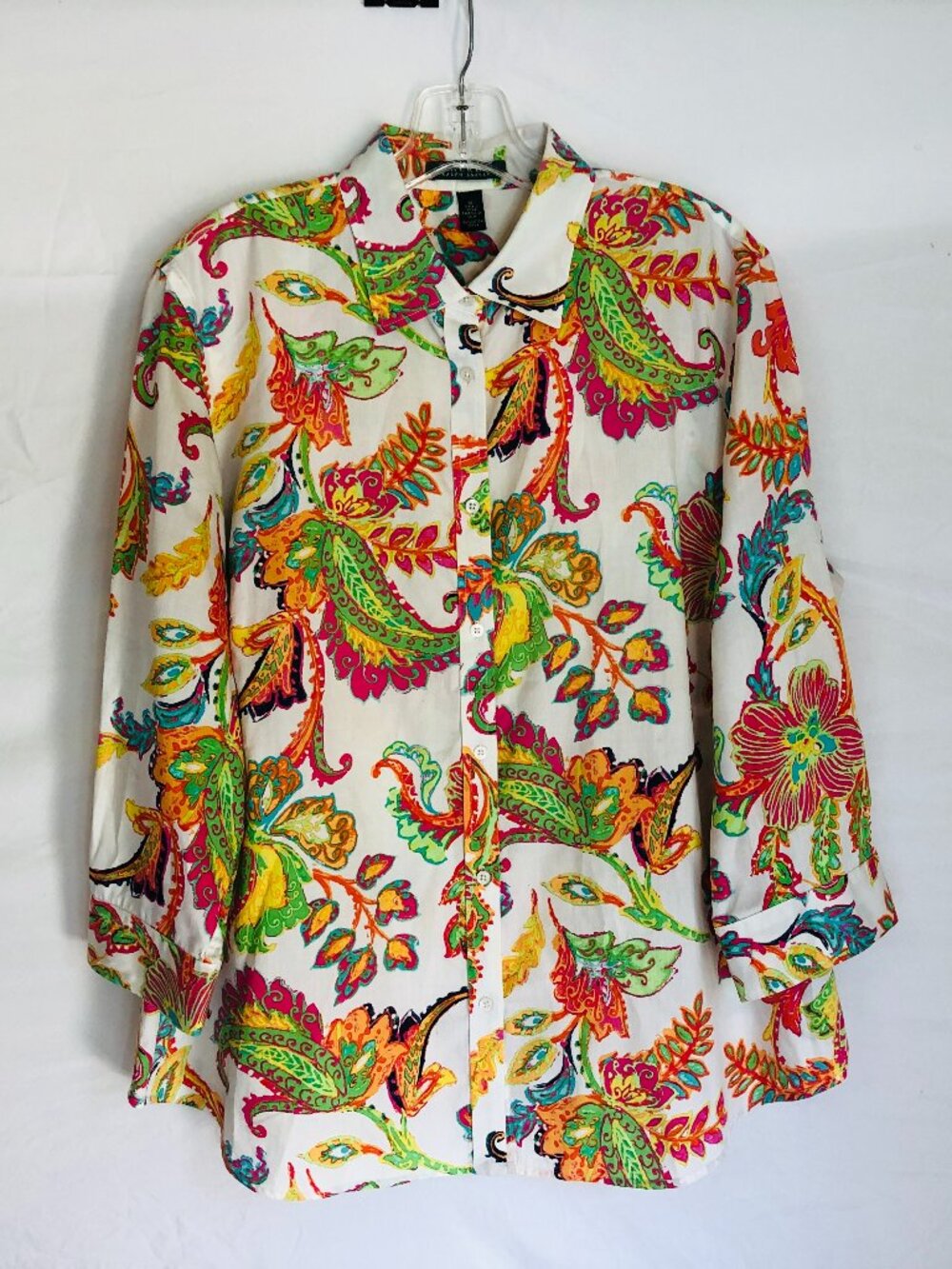 Lauren Ralph Lauren Women's Size 1X Paisley Floral‎ Button Up Blouse Top